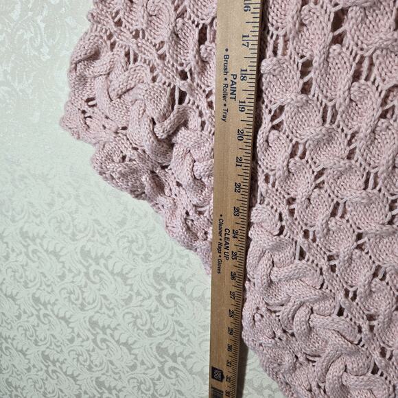 Boston Proper Wool Blend Poncho sz M/L Pink Open Knit Chunky Pastel - Picture 11 of 14